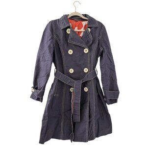 Boden Navy Blue Double Breasted belted Trench Coat Size 14 Plus size Preppy